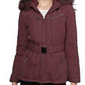 PALOMARES Women's Winter Red Faux Fur Parka Coat, Size Small